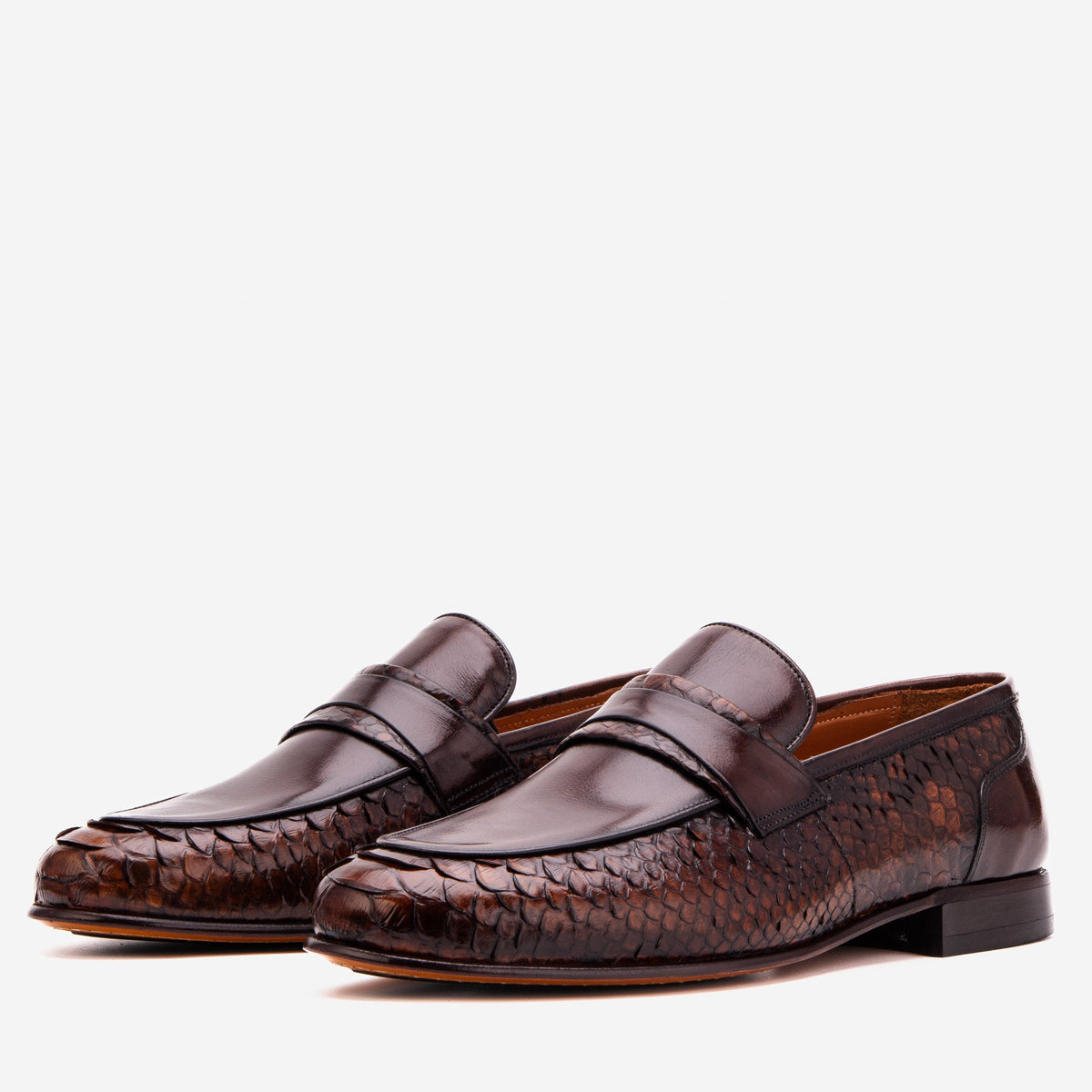 The Aurelio Brown Python & Baby Buffalo Leather Penny Loafer