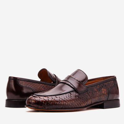 The Aurelio Brown Python & Baby Buffalo Leather Penny Loafer