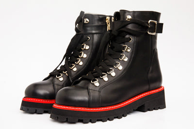 The Belgrano Black Leather Lace-Up Ankle Women Boot With a Side Zipper