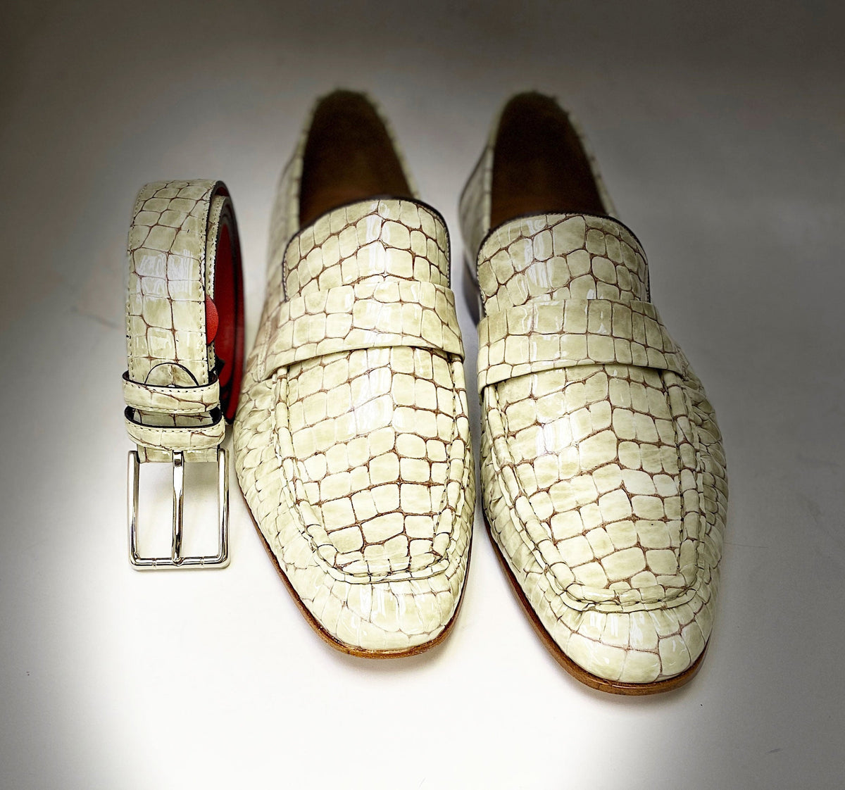 C&E Fashions  C Collection Crocodile Leather Loafer - Beige – product view 5