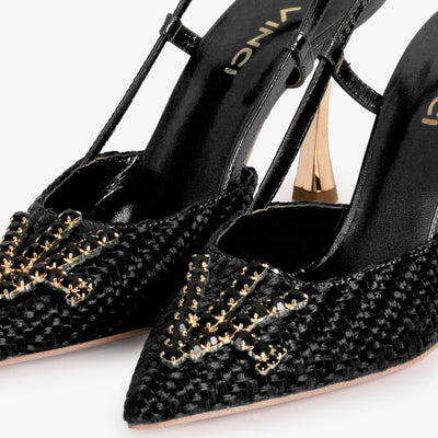 Vinci Leather The Luna Black Leather Slingback Women Sandal – product view 3