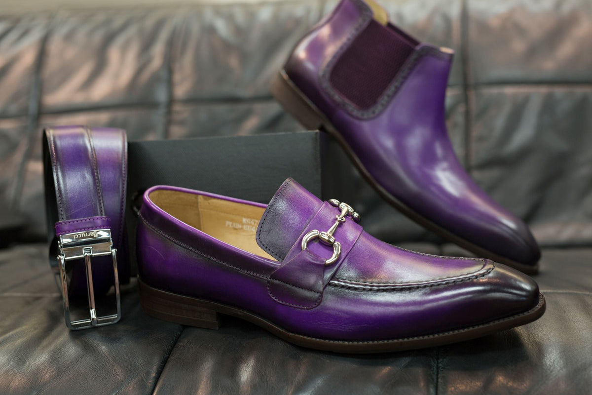 Carrucci Burnished Calfskin Belt - Purple