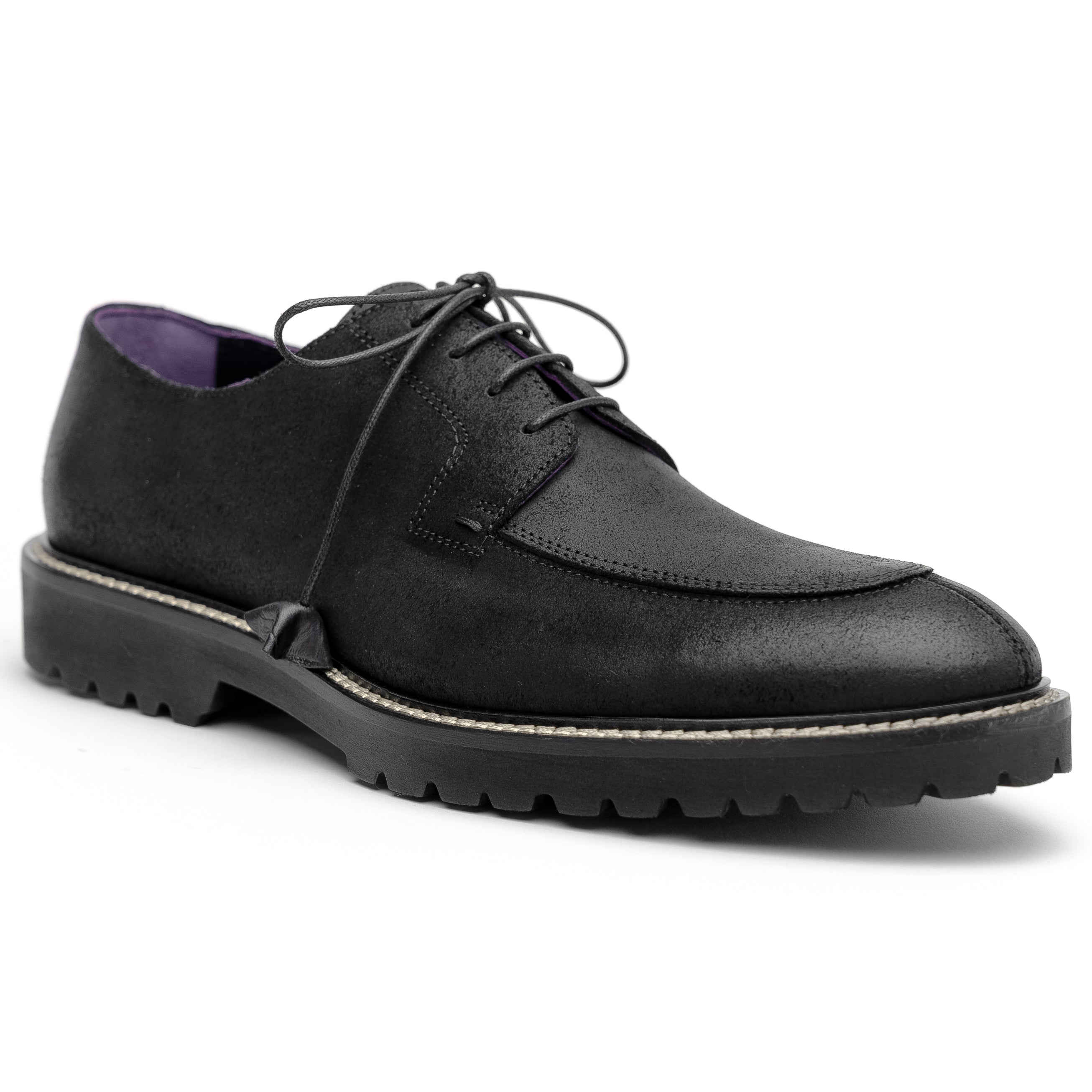 Zelli Italia Men's 26-224-BLK CAMPO Sueded Goatskin Lace Up with Wax Finish, Black