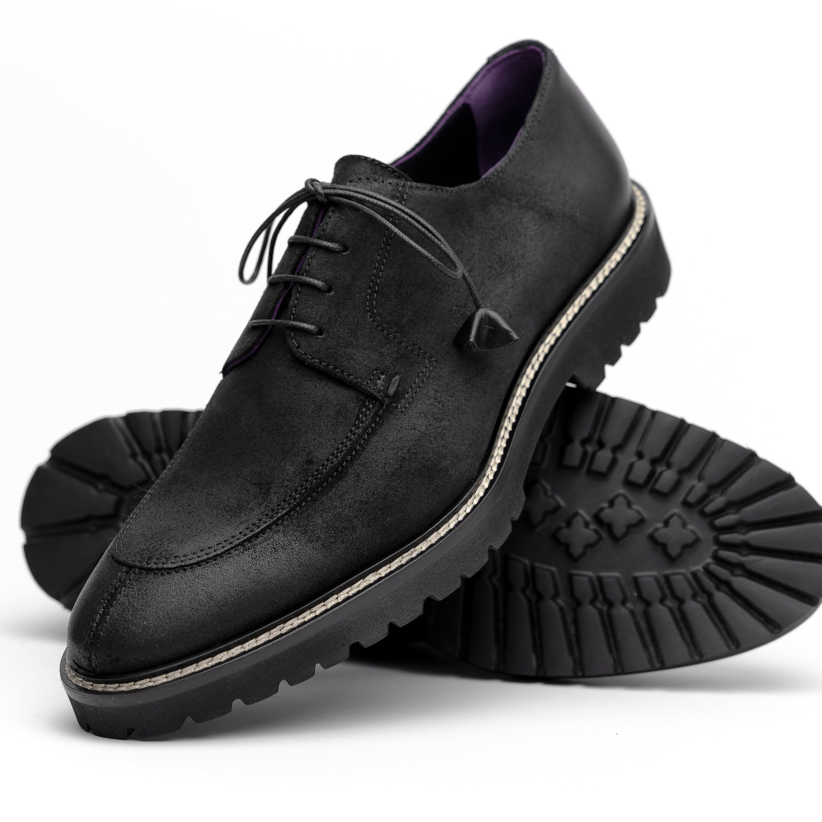 Zelli Italia Men's 26-224-BLK CAMPO Sueded Goatskin Lace Up with Wax Finish, Black