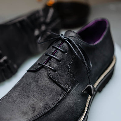 Zelli Italia Men's 26-224-BLK CAMPO Sueded Goatskin Lace Up with Wax Finish, Black