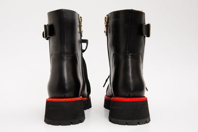 The Belgrano Black Leather Lace-Up Ankle Women Boot With a Side Zipper