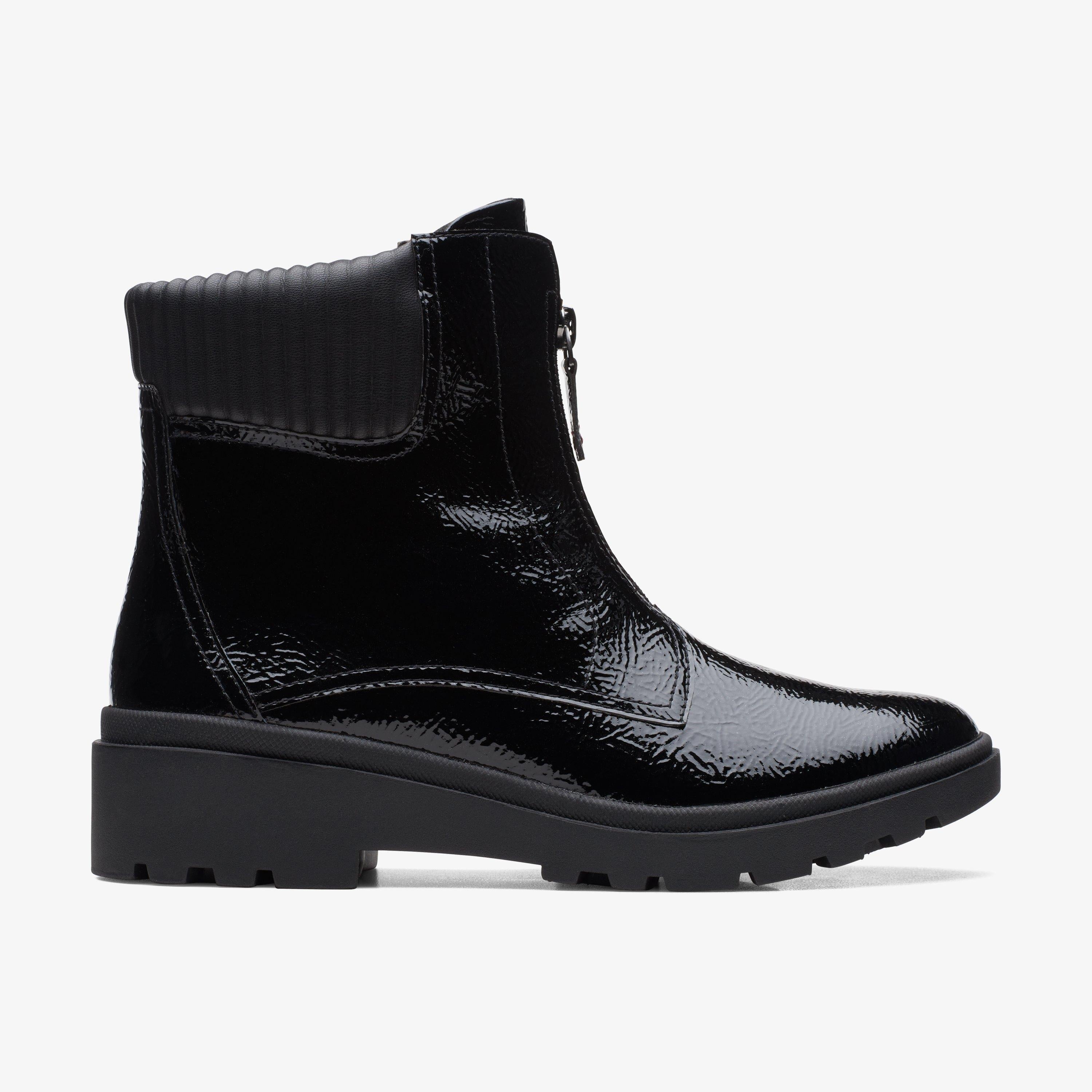 Clarks Calla Zip Women's Black Crinkle Patent Boots