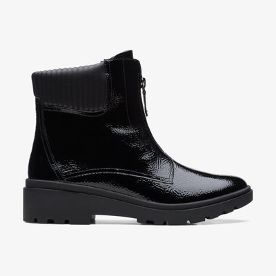 Clarks Calla Zip Women's Black Crinkle Patent Boots