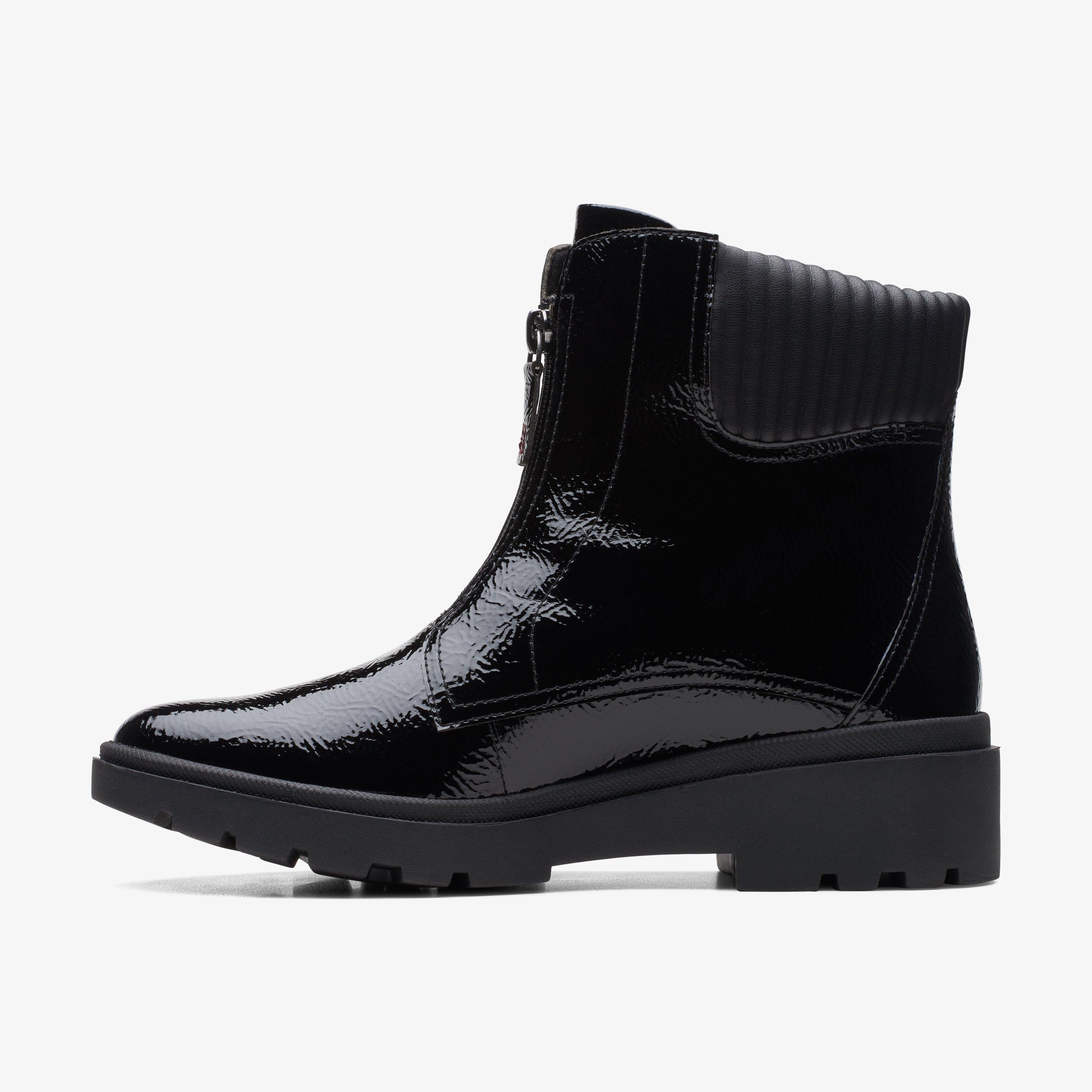 Clarks Calla Zip Women's Black Crinkle Patent Boots