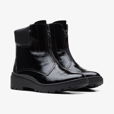 Clarks Calla Zip Women's Black Crinkle Patent Boots