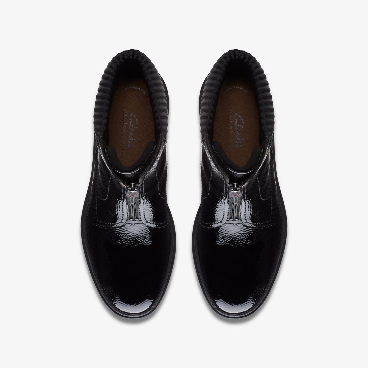 Clarks Calla Zip Women's Black Crinkle Patent 26167694 — top view