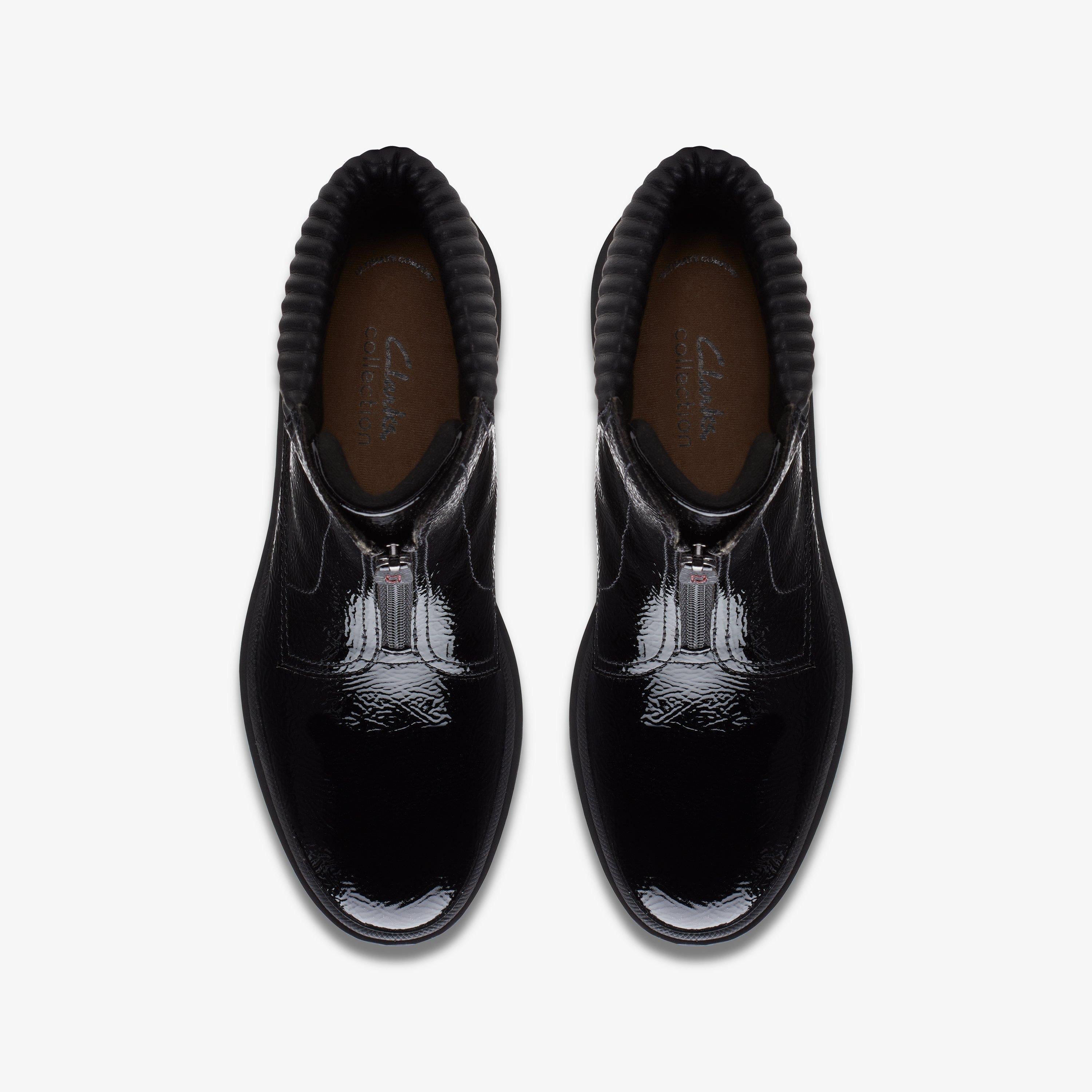 Clarks Calla Zip Women's Black Crinkle Patent Boots