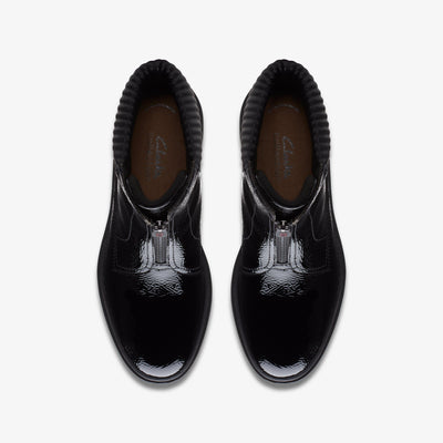 Clarks Calla Zip Women's Black Crinkle Patent Boots