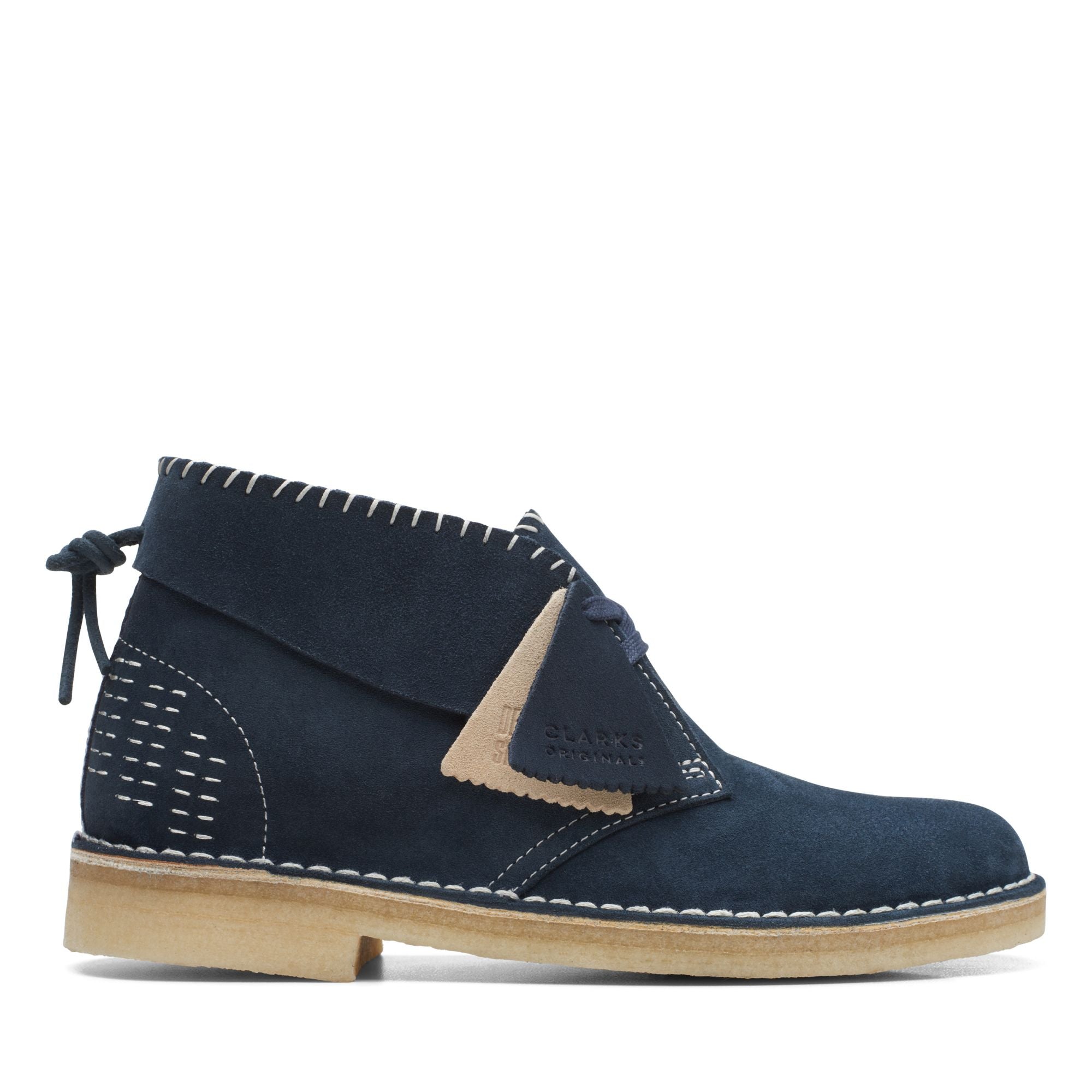 [26168787] WOMENS CLARKS DESERT BOOT NAVY SASHIKO