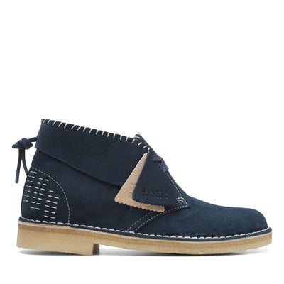 [26168787] WOMENS CLARKS DESERT BOOT NAVY SASHIKO