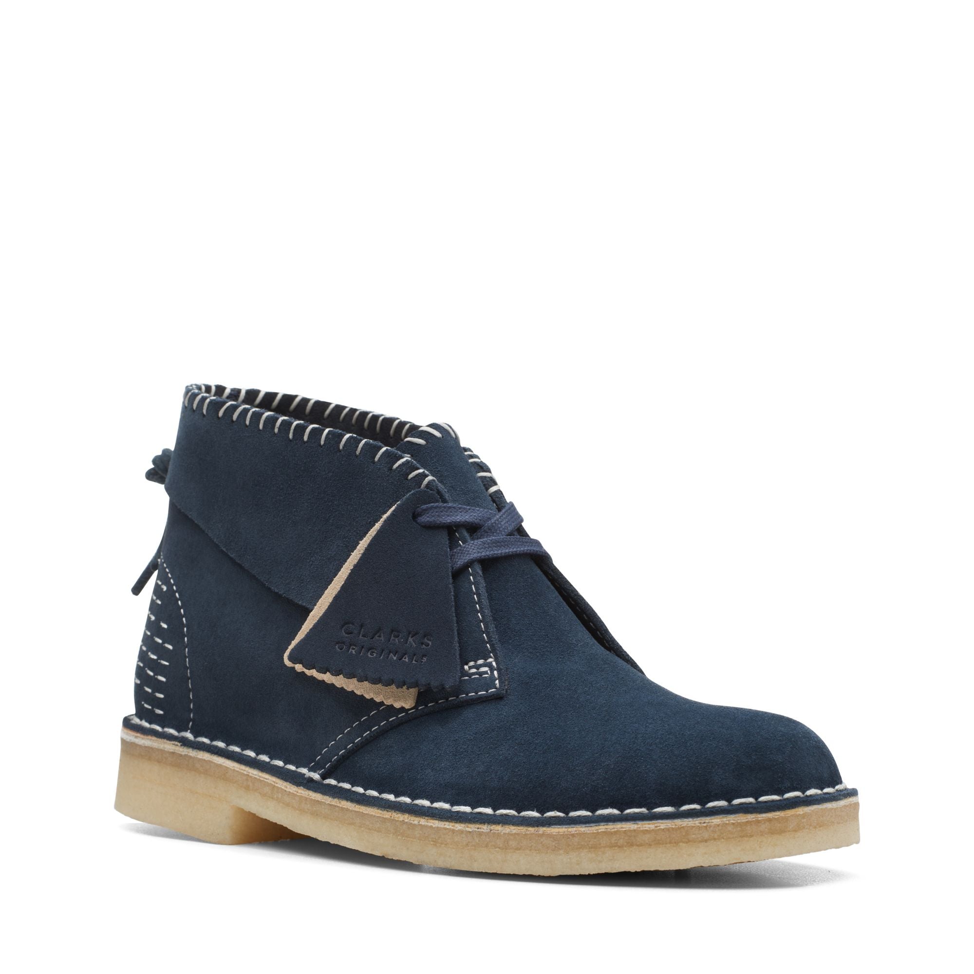 [26168787] WOMENS CLARKS DESERT BOOT NAVY SASHIKO