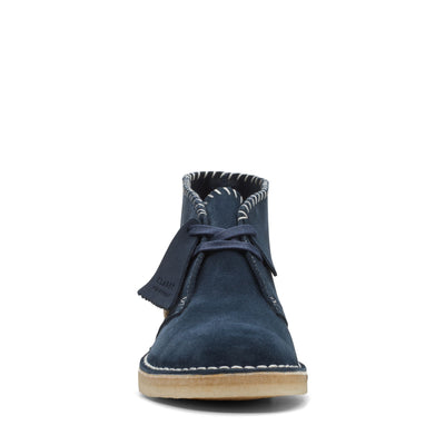 [26168787] WOMENS CLARKS DESERT BOOT NAVY SASHIKO