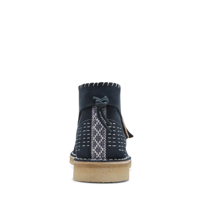 [26168787] WOMENS CLARKS DESERT BOOT NAVY SASHIKO