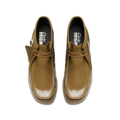 Clarks Originals Wallabee Boot Women's Dark Olive Patent Leather 26176554 — top view