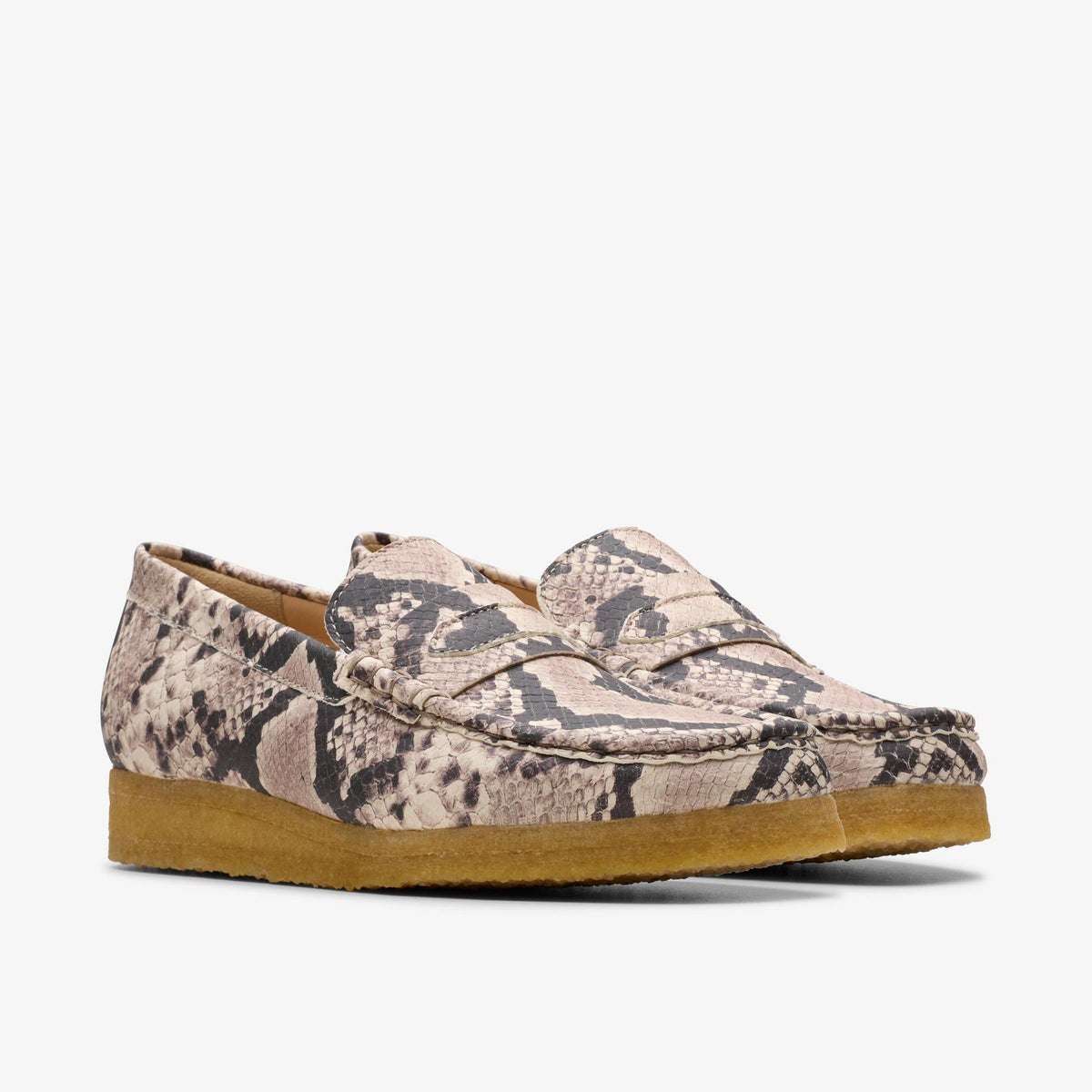 Clarks Originals Wallabee Loafer Women's Grey Snake Leather 26178222 — sole view