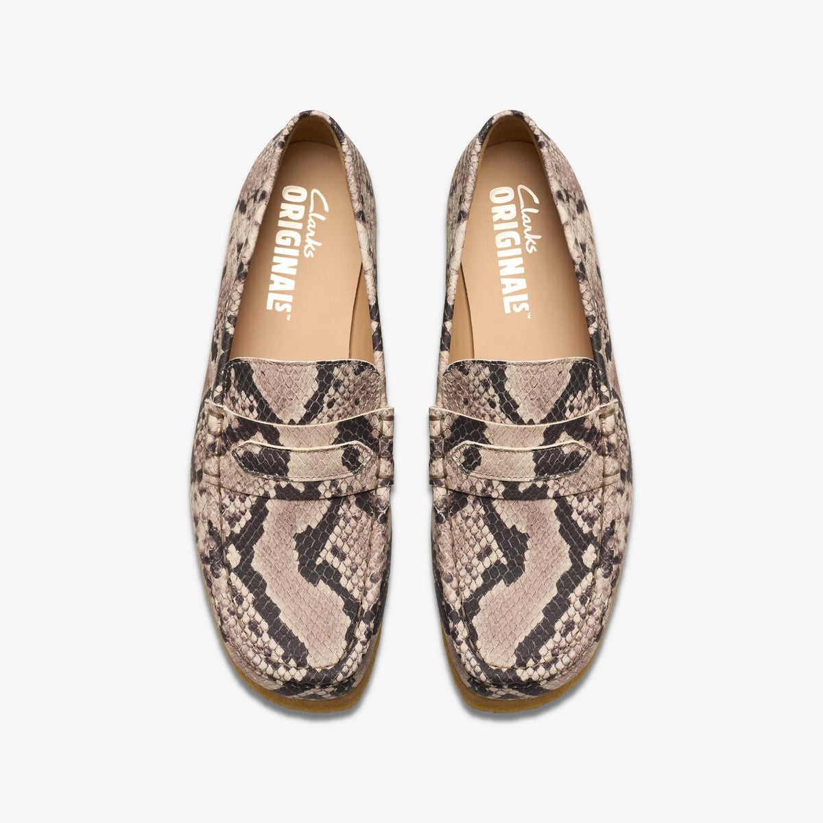 Clarks Originals Wallabee Loafer Women's Grey Snake Leather 26178222 — top view