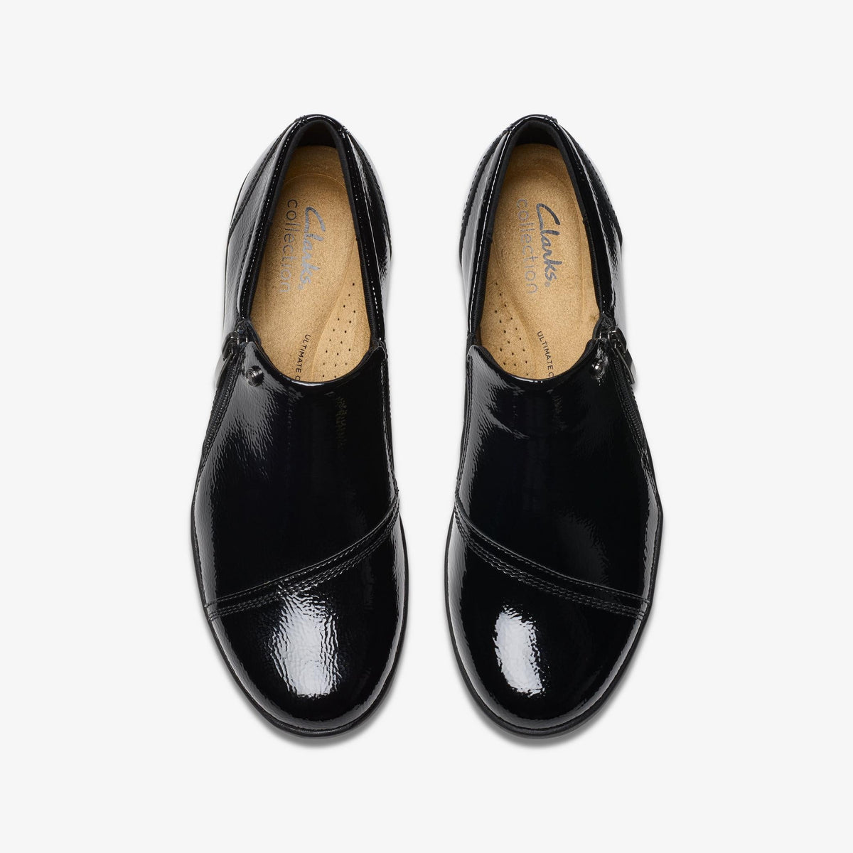 Clarks Suttyn Zip Women's Black Crinkle Patent Leather 26180144 — top view