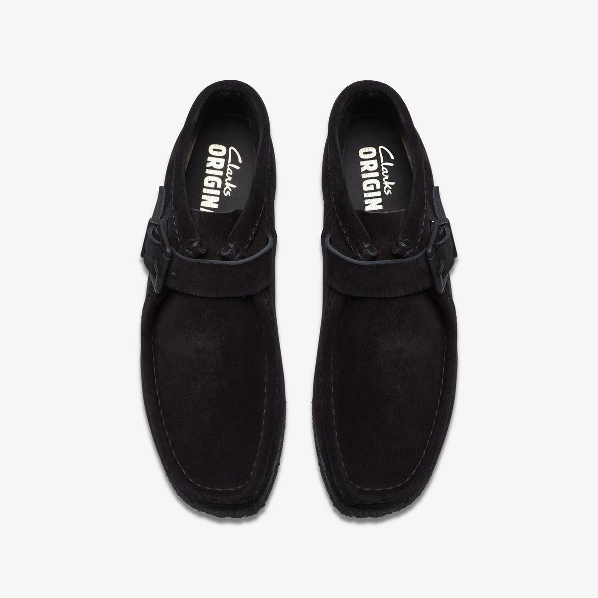 Clarks Originals Wallabee Buckle Women's Black Suede 26180293 — top view