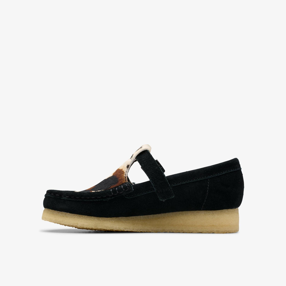 Clarks Originals Wallabee T-Bar Women's Black Interest Suede 26180686 — side view