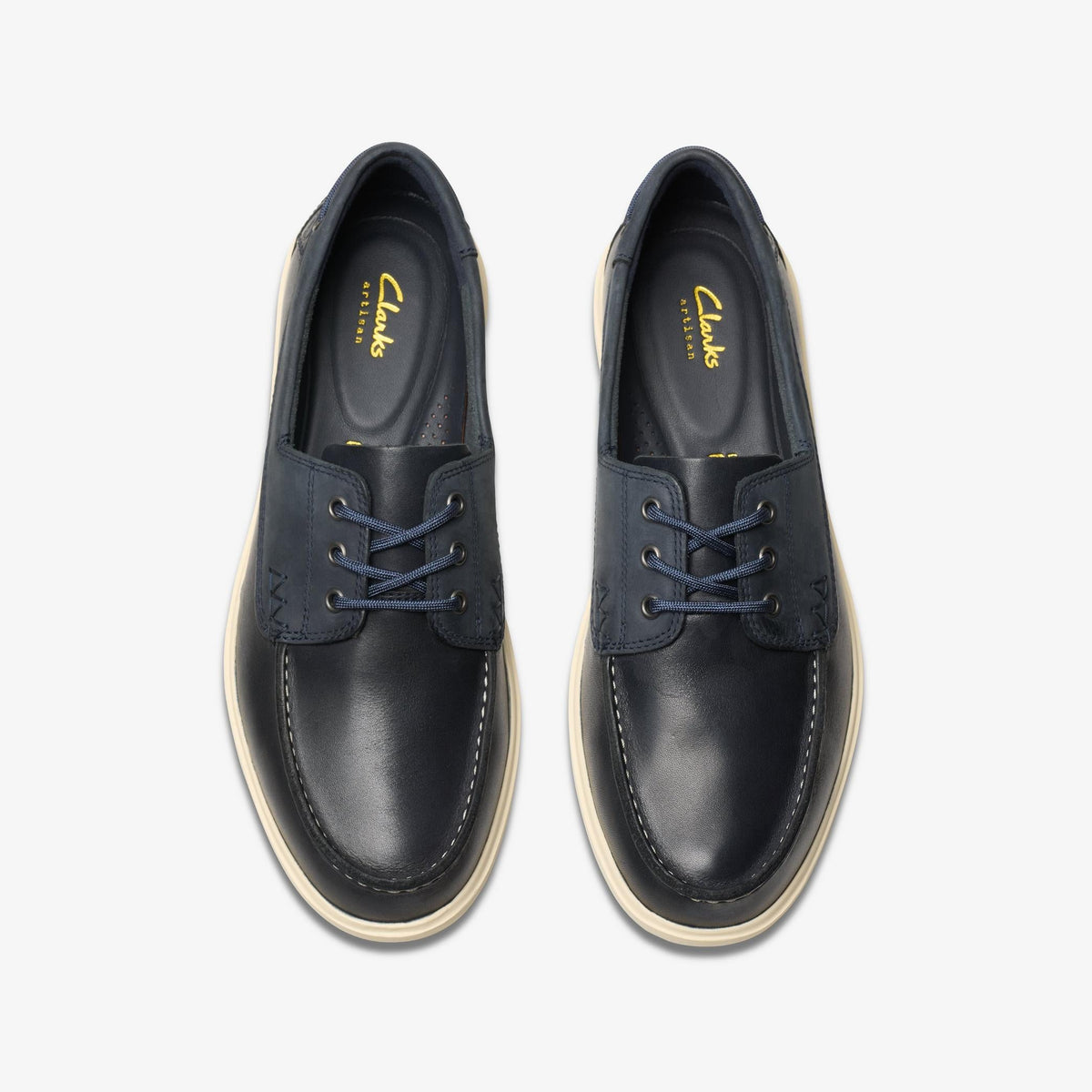 Clarks Bratton Boat Men's Navy White Leather 26181274 — top view