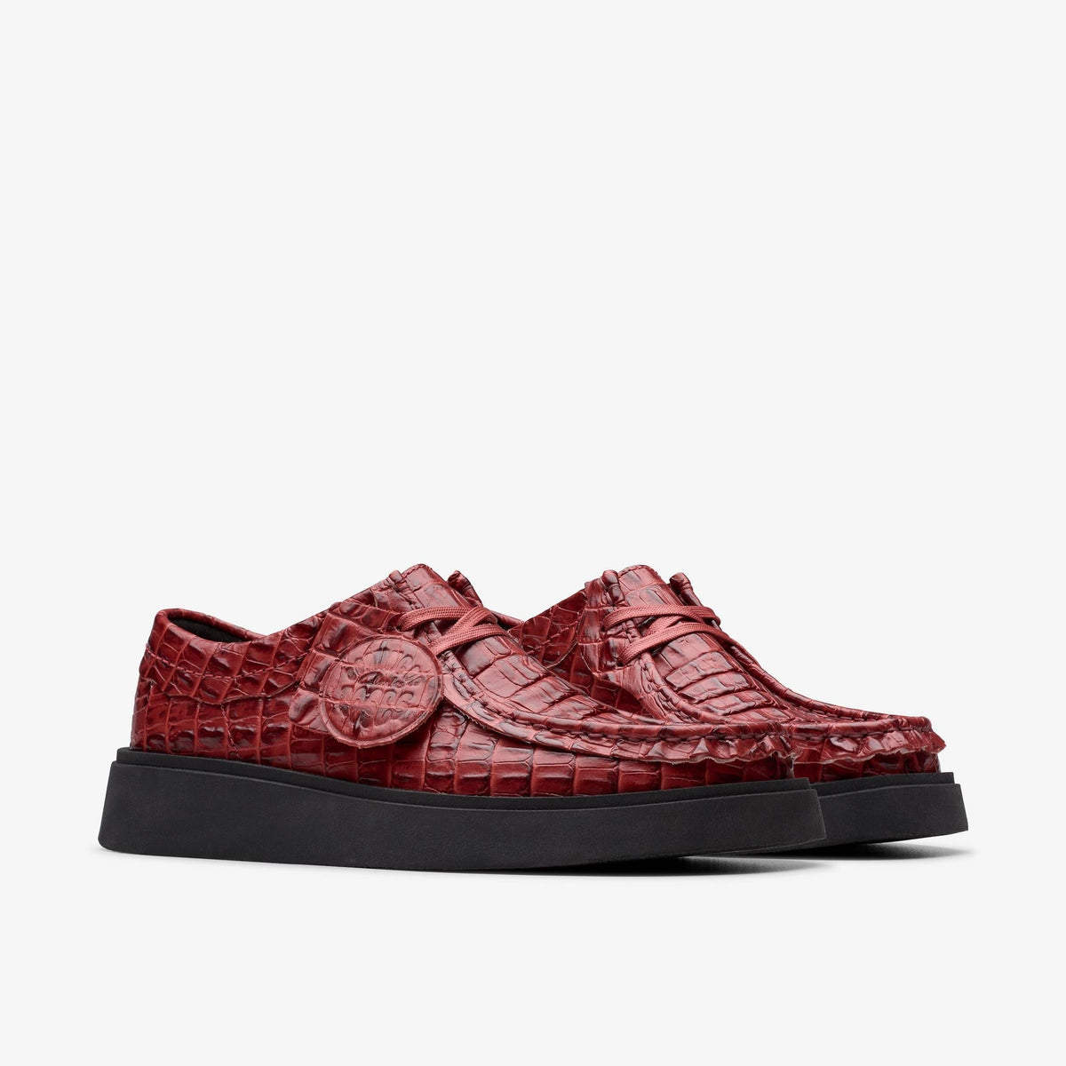 Clarks Originals x Martine Rose Torview Croc Embossed Lace Up Men's Burgundy Croc-Embossed Leather 26183330 — sole view