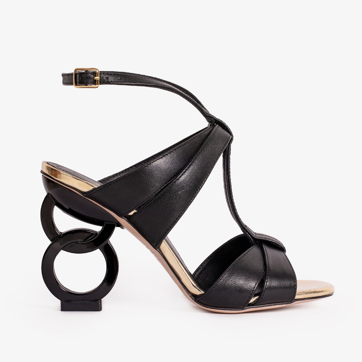 Vinci Leather The Duffryn Black T-Strap Leather Women Sandal – product view 1