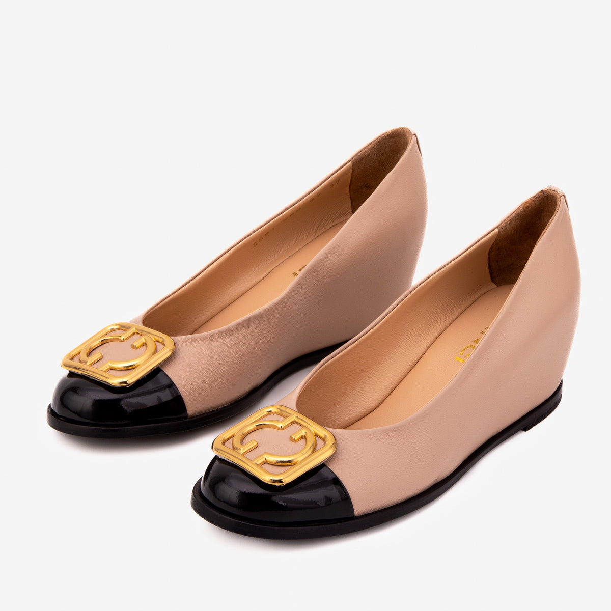 Vinci Leather The Selene Beige & Black Leather Wedge Heel Women Shoe – product view 4