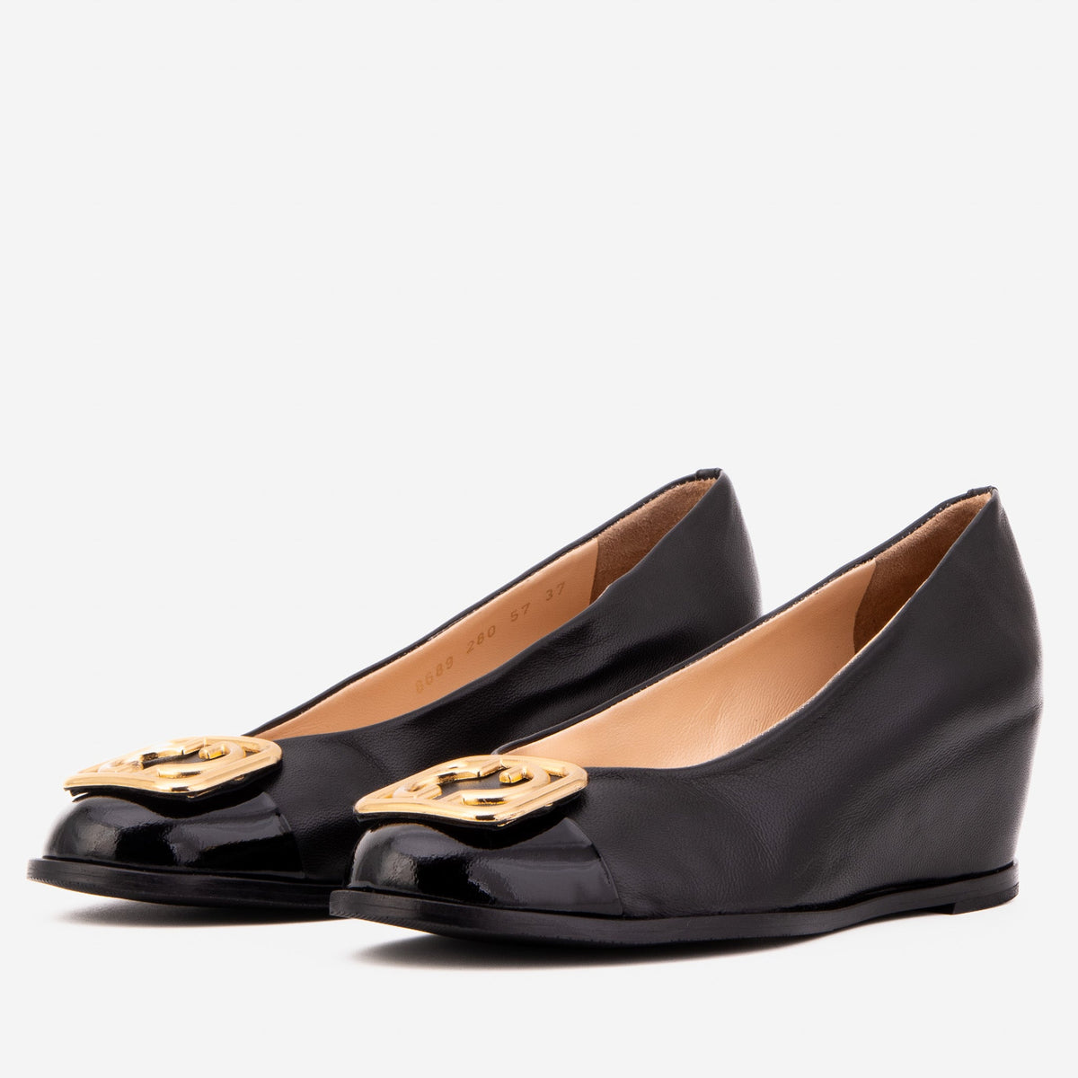 Vinci Leather The Selene Black Leather Wedge Heel Women Shoe – product view 2
