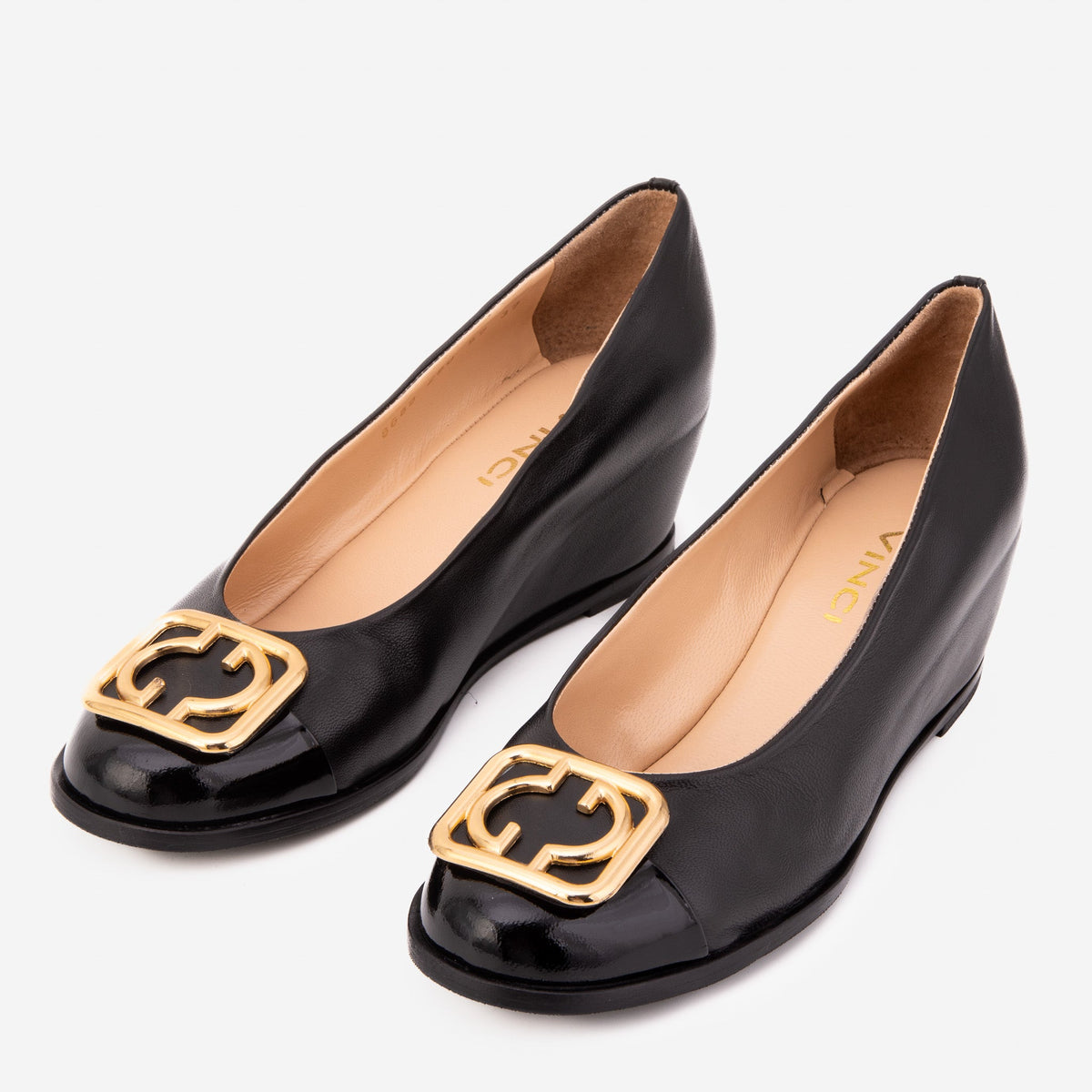 Vinci Leather The Selene Black Leather Wedge Heel Women Shoe – product view 4