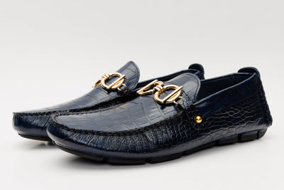 Vinci Leather The Pisa Navy Blue Leather Bit Drive Loafer Men Shoe – product view 2