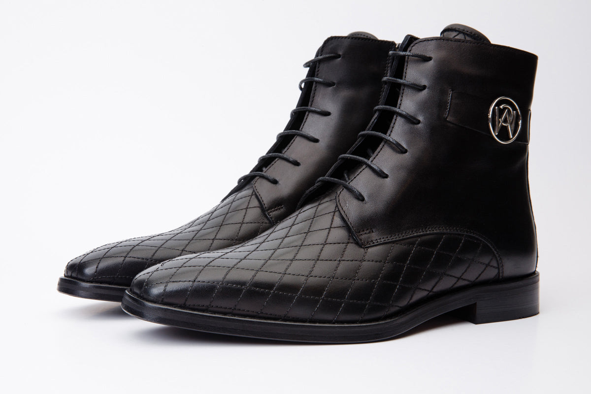 Vinci Leather The Zeus Black Leather Lace-Up Men Boot with a Zipper – product view 2