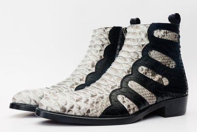 Boss Pythn Snk Black & Natural Zip-Up Leather Men Boot Limited Edition