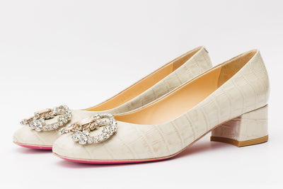 The Foggia Cream Leather Block Heel Pump Women Shoe