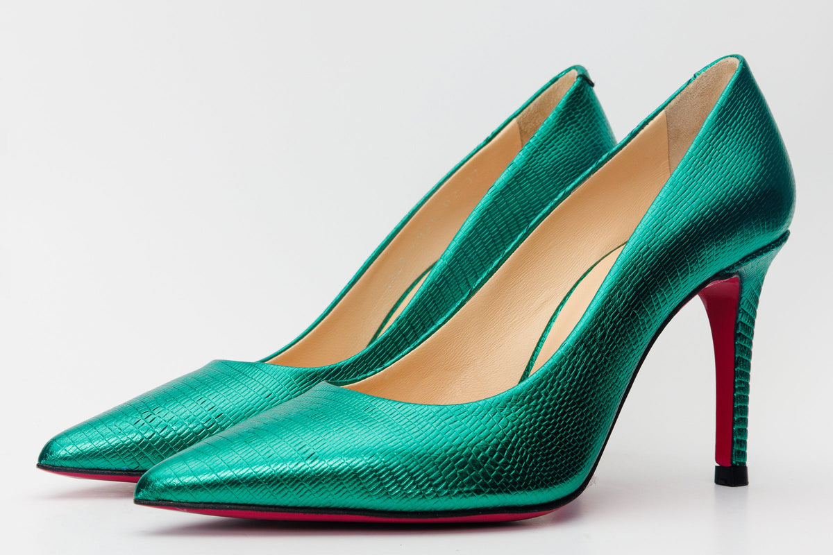 Vinci Leather The Maple Green Leather Pump Fuchsia Sole Women Shoe – product view 2