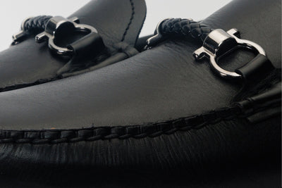 Pavia Black Leather Bit Drive Loafer Men Shoe