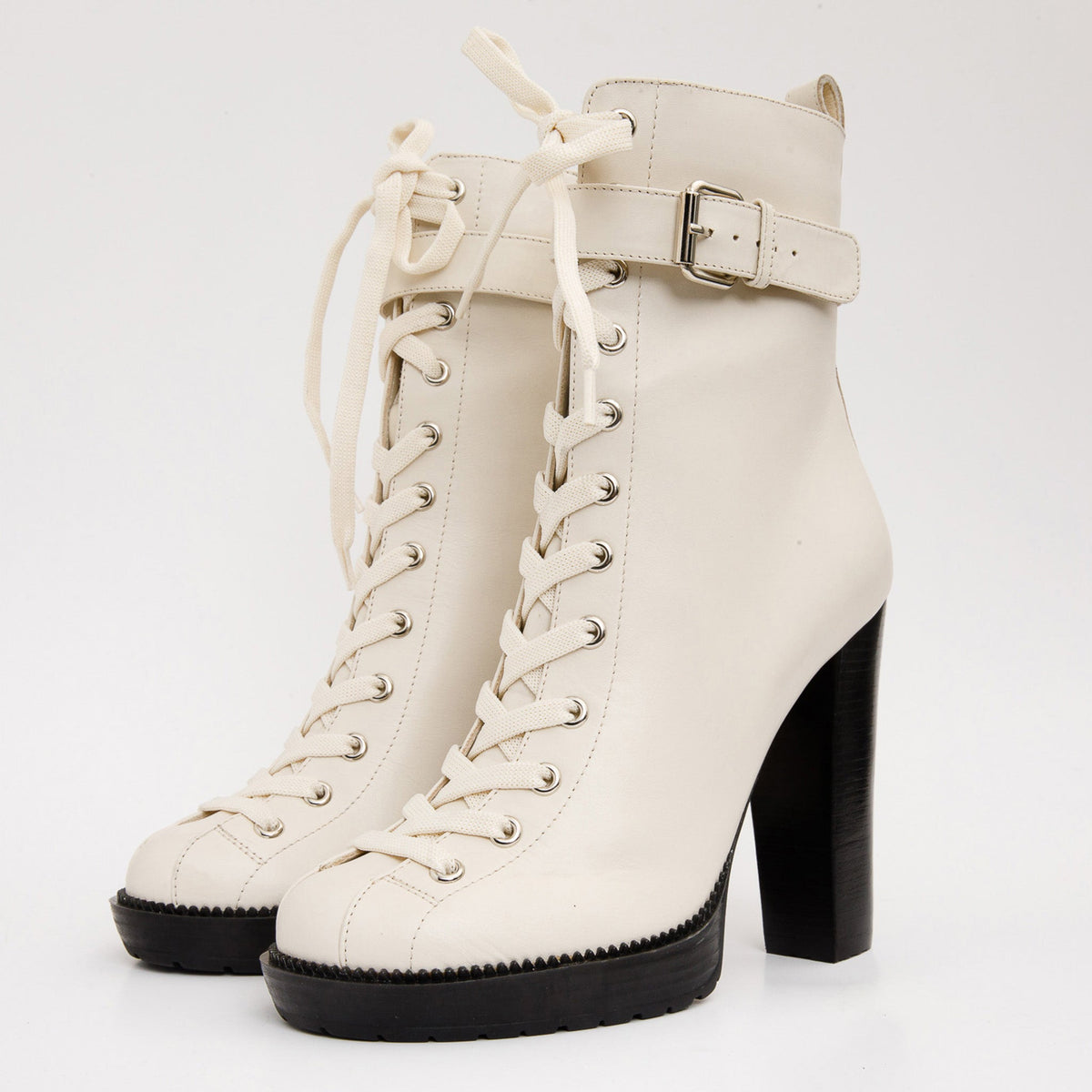 Vinci Leather The Estrada Cream Leather Lace-Up Platform Heel Mid Calf Women Boot – product view 2