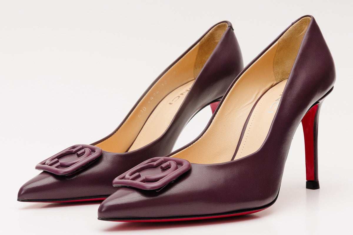 Vinci Leather The Maneadero Dark Purple Leather Pump Fuchsia Sole Women Shoe – product view 2