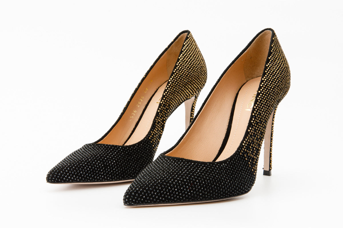 Vinci Leather The Bago Black & Gold Glitter Leather Pump Women Shoe – product view 3