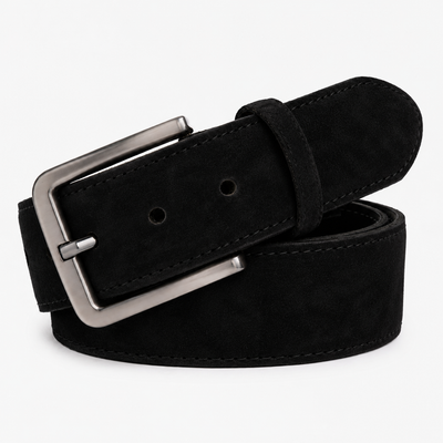 The Bari Black Suede Leather Belt