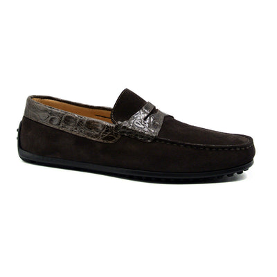 Zelli Italia Men's 31-160-NIC MONZA Sueded Calfskin with Crocodile Driver, Nicotine