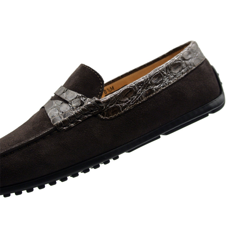 Zelli Italia Men's 31-160-NIC MONZA Sueded Calfskin with Crocodile Driver, Nicotine