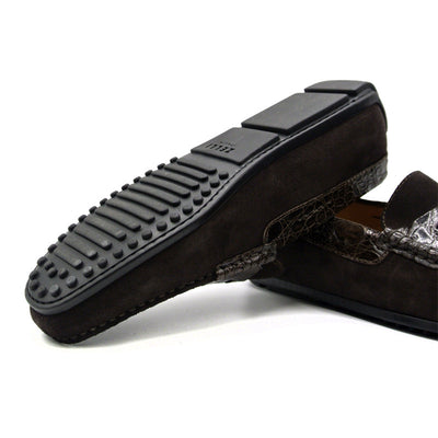 Zelli Italia Men's 31-160-NIC MONZA Sueded Calfskin with Crocodile Driver, Nicotine