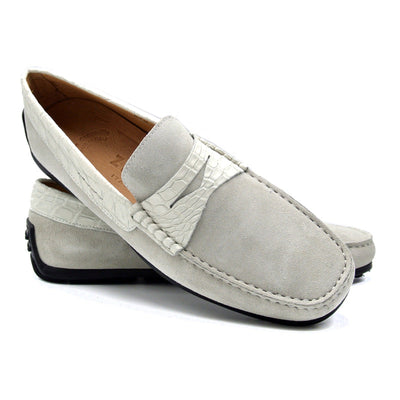 Zelli Italia Men's 31-160-WHT MONZA Sueded Calfskin with Crocodile Driver, White