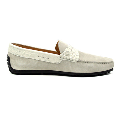 Zelli Italia Men's 31-160-WHT MONZA Sueded Calfskin with Crocodile Driver, White