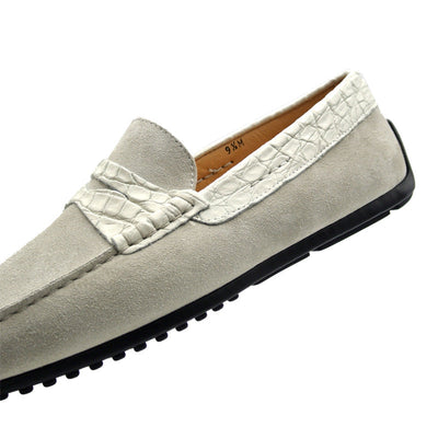 Zelli Italia Men's 31-160-WHT MONZA Sueded Calfskin with Crocodile Driver, White